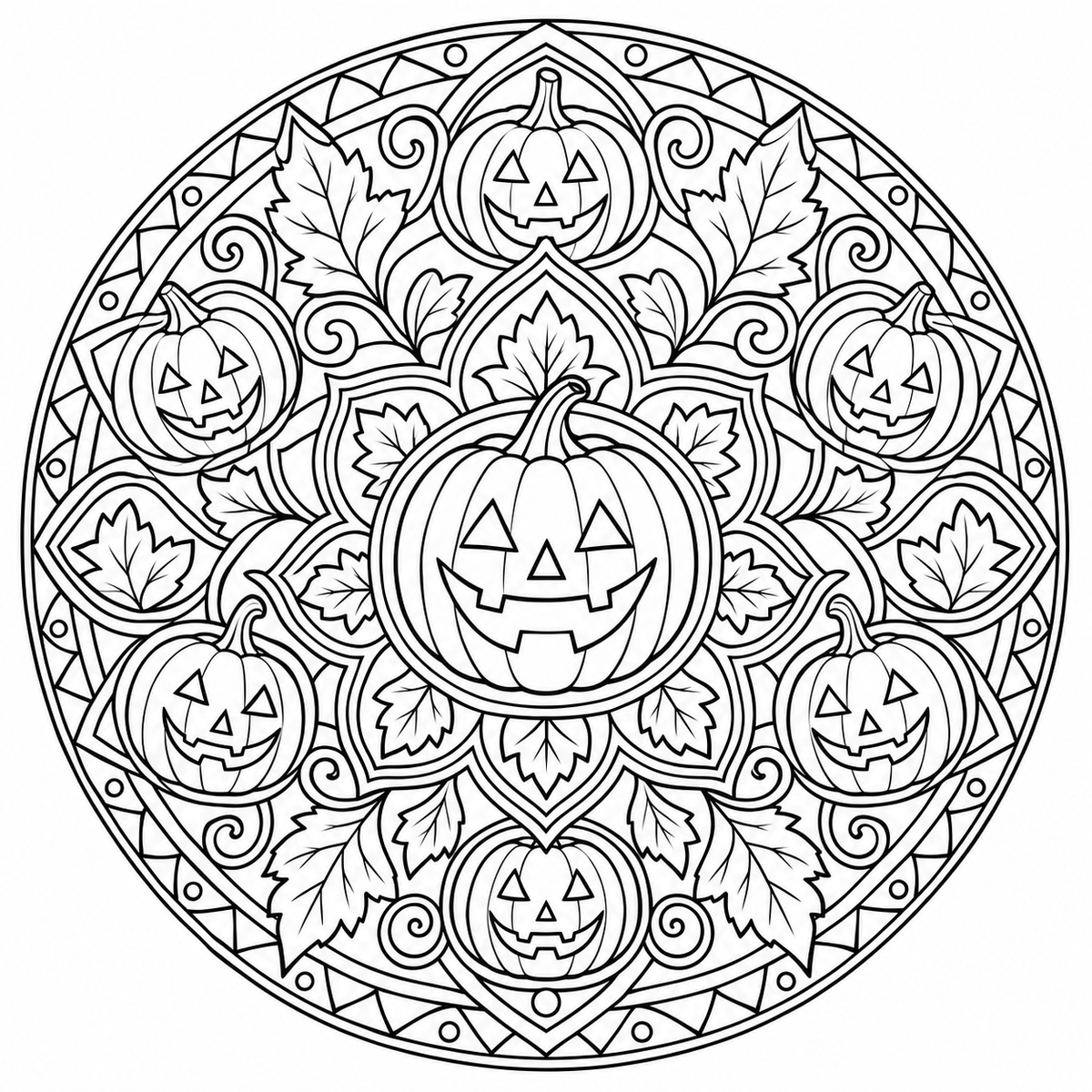 Pack 10 Mandalas Halloween à Colorier – Pages Coloriage Adulte Citrouille PNG | Téléchargement Instantané