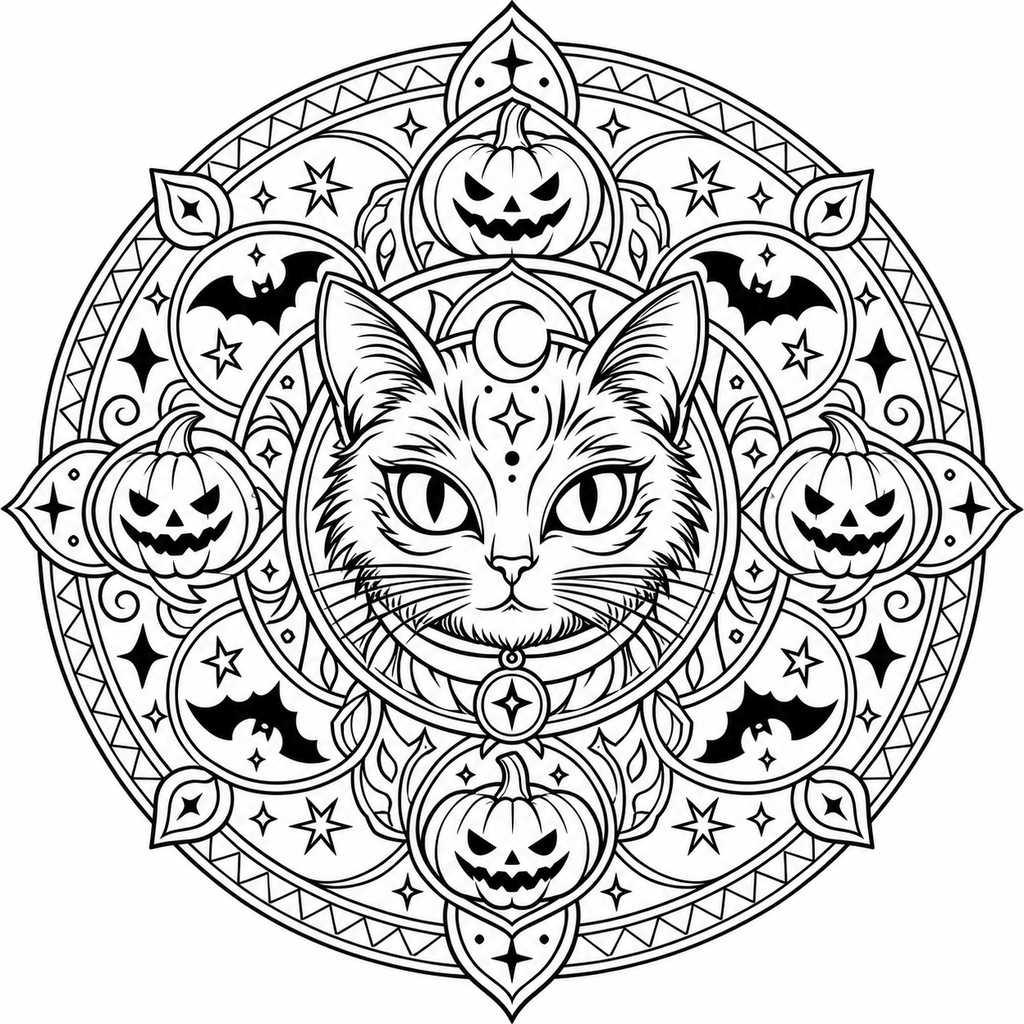 Pack 10 Mandalas Halloween à Colorier – Pages Coloriage Adulte Citrouille PNG | Téléchargement Instantané