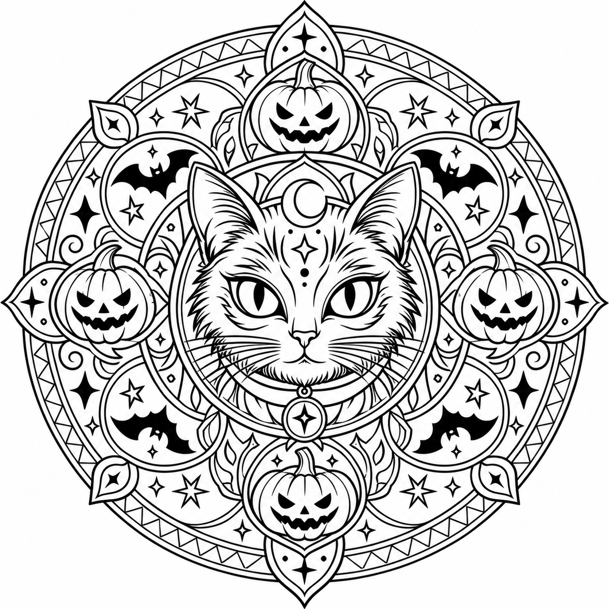 Pack 10 Mandalas Halloween à Colorier – Pages Coloriage Adulte Citrouille PNG | Téléchargement Instantané