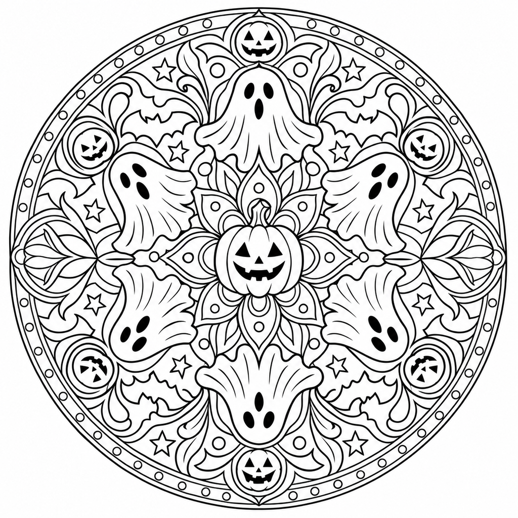 Pack 10 Mandalas Halloween à Colorier – Pages Coloriage Adulte Citrouille PNG | Téléchargement Instantané