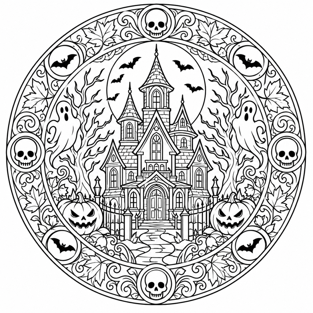 Pack 10 Mandalas Halloween à Colorier – Pages Coloriage Adulte Citrouille PNG | Téléchargement Instantané