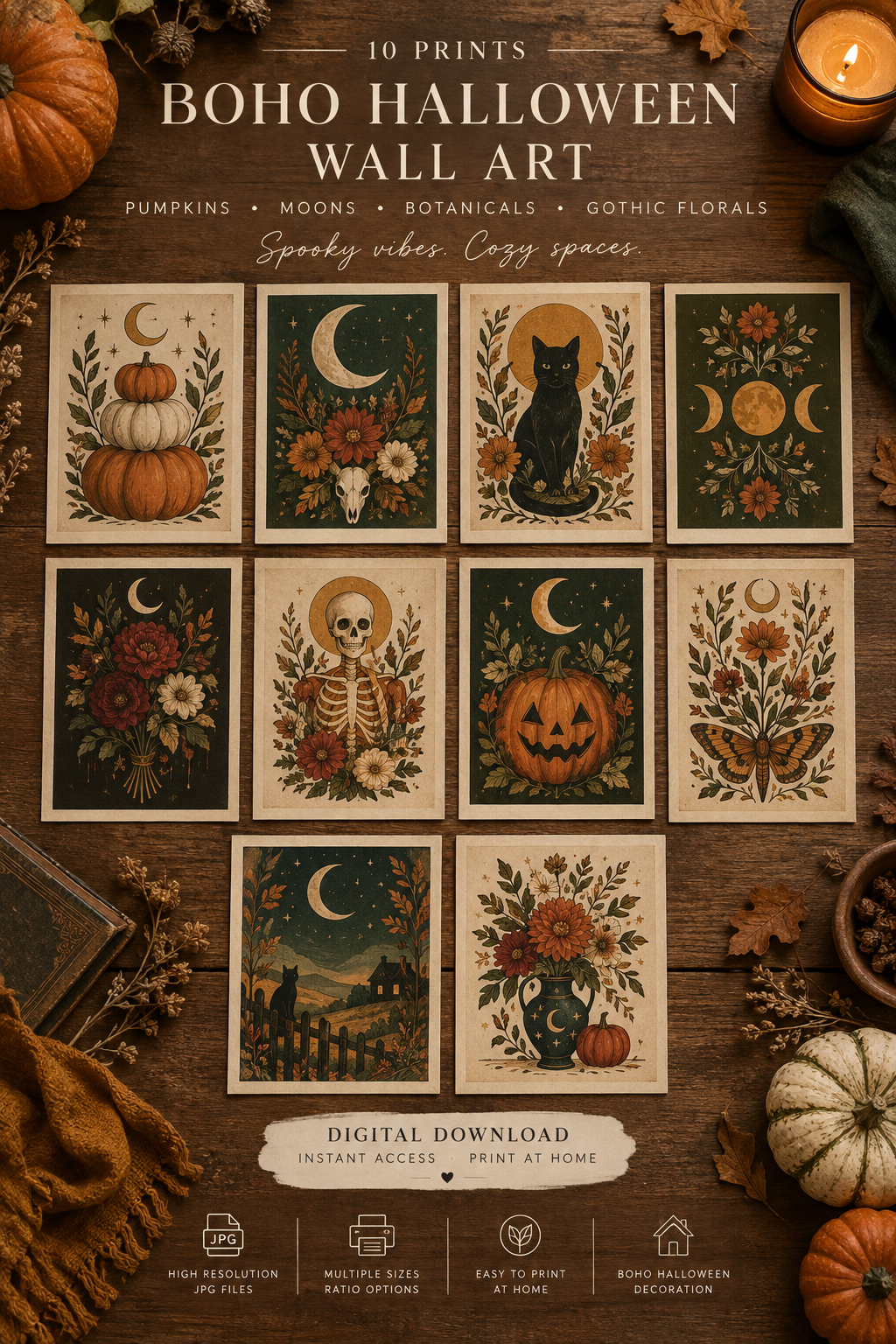 Set 10 Affiches Boho Halloween Wall Art Pinterest