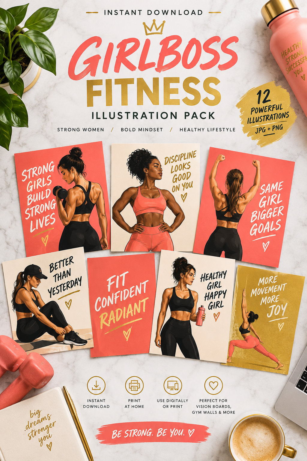 Pack Illustrations Girlboss Fitness Motivation Pinterest